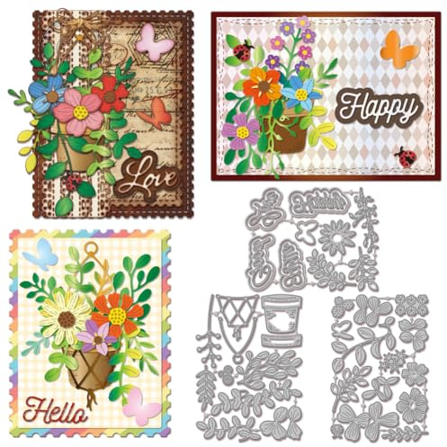 GLOBLELAND Hängende Korbpflanzen Stanzformen Für Die Kartengestaltung Mehrschichtige Blumen Und Blattspleiß Metallstanzschablonen Für DIY Prägungen Papierschnitte Scrapbooking Dekor