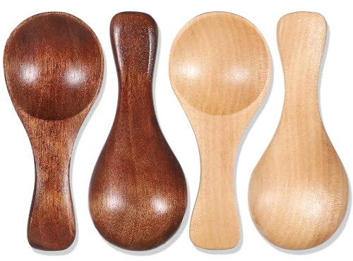 4 Pcs Small Wooden Spoon 3.2 Inch Mini Nature Wooden Spoons Wood Condiment Tea Spoons Kitchen Supplies for Sauces Salt Sugar Spices Jars Dips Honey Coffee Mustard