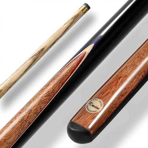 Kmise Snooker-Queue aus Eschenholz, handgefertigt, 147 cm, 540 g, 2-teiliges Set mit Tasche, 9,2 mm Leder-Spitze, Hintern mit Holzaufkleber-Design für Bar, Zuhause, für Männer oder Frauen