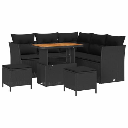 vidaXL Garten-Sofa-Set 8 pcs Schwarz Poly-Rattan, Garten und Terrasse, modernes Outdoor-Sofa-Set, strapazierfähige Lounge-Möbel, zeitgemäße Couch