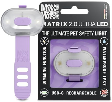 Max & Molly Matrix 2.0 Ultra LED, Hundelicht für Geschirr, Leine & Halsband, Lavendel, Wasserfest, USB Wiederaufladbar, Hundelampe LED, Hunde Leuchtanhänger für mehr Sicherheit bei Nacht