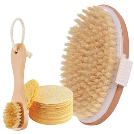Ensemble De Brosses De Douche 13x8x4,5 Cm Sisal&hêtre Brosse Pour Le Corps À Sec Exfoliant En Bois Avec 10 Éponges En Pâte De Bois Pour La Maison Brosse Corps A Sec, Brosse De Bain
