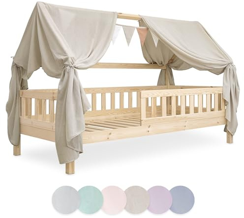 Ehrenkind® Kinderzimmer-Deko-Set: Betthimmel & Wimpelkette für magische Momente | Oeko-TEX Zertifiziert | Kinderzimmer Deko | Betthimmel Kinderzimmer, 120x200 Beige