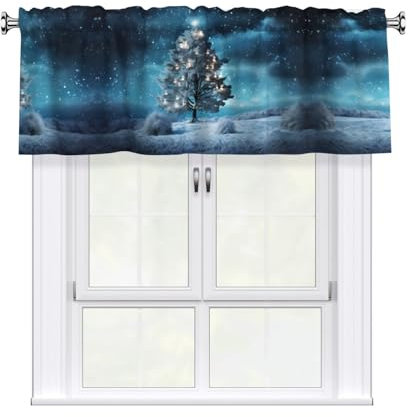 WZYWHJ Le tende corte con stampa dell'albero di Natale di notte innevata sono durevoli, trasparenti e facili da installare, misurano 52 x 18 l
