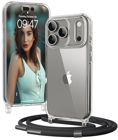 OLEPHY Coque avec Cordon pour iPhone 17 Pro Max 6,9'', Noir | Transparent Coque avec Collier Ajustable et Removable, [Antichoc] [Amovible] Coque avec Tour de Cou,