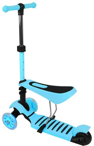 Tretroller mit Sitz 3-in-1, 3 Räder, rutschfestes LED-Licht, höhenverstellbar, für Kinder von 18 Monaten bis 8 Jahren (Blau, 3-in-1)