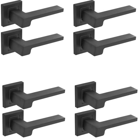 Decoranddecor Black Door Handles Internal – Aluminium Matt Black Door Handle Sets for Interior Doors - Internal Door Handles for Bedrooms & Bathroom - Spectra Range - 4 Pack