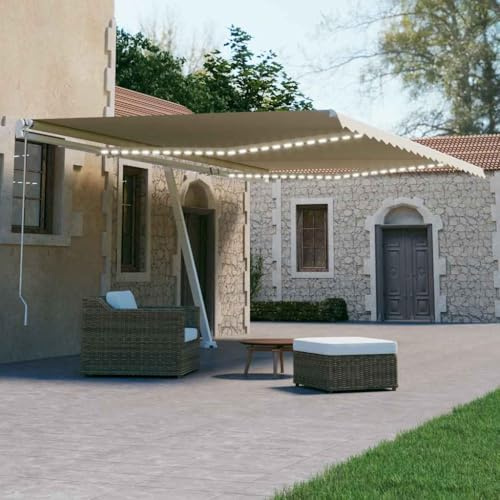 Qnhdfrt Tenda da sole autoportante con LED e sensore vento, 600 x 300 cm, telaio in alluminio bianco, allungabile, resistente ai raggi UV, per giardino, terrazza, balcone