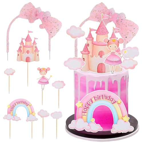 Prinzessin Tortendeko Geburtstag Mädchen, Tortendeko Mädchen, Prinzessin Cake Topper, für Dusche Kuchen Dekoration Hochzeit Geburtstag Party Dekorationen-8PCS-rosa