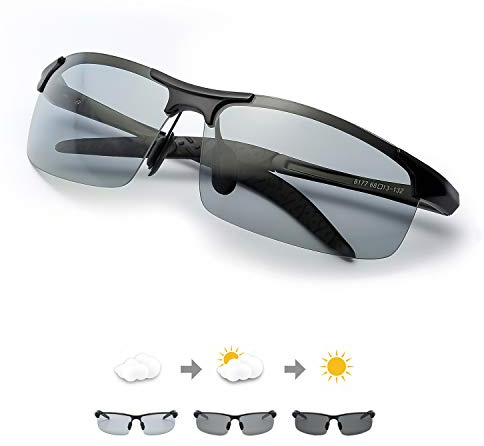 TJUTR Selbsttönende Sonnenbrille Fahrradbrille für Herren Polarisiert, Z87.1 Sportliche Schutzbrille Arbeitsschutzbrille UV400 Schutz für Sport Radfahren Laufen