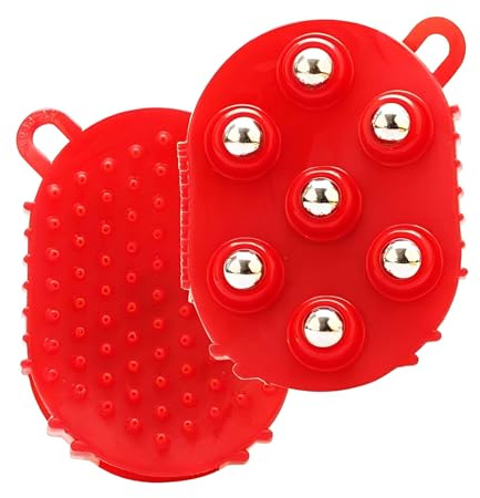 2 in 1 Magnet Massage Striegel Handschuh mit 7 Metallrollen, 2 PCS Magnet-Massage-Striegel Handschuh, Yoga Cellulite Massagegerät, Kugeln Muskelrelaxations, Massagerolle (rot)