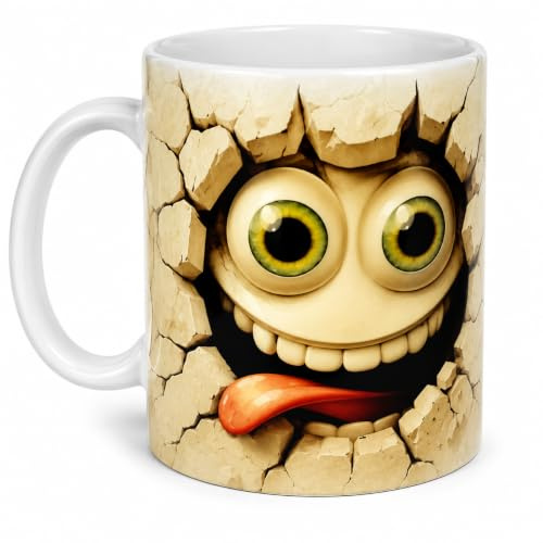 Funny Monster Coffee Mug 11oz Ceramic | Crazy Face Novelty Mug | Big Eyes