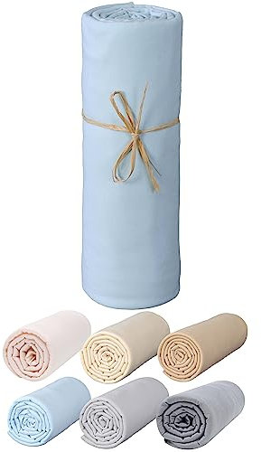 P'tit Basile - Baby Jersey Spannbettlaken 60x120 cm - Spannbetttüch 100% Bio-Baumwolle - Himmelblau - Stretch-Bettlaken mit Gummizug rundum - Zertifiziert ohne Schadstoffe - Krippen, Babykörbe