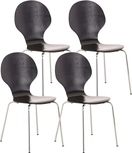 CLP 4X Stapelstuhl Diego l Ergonomisch geformter Konferenzstuhl mit Holzsitz und Metallgestell I Stapelbarer Stuhl mit pflegeleichter Sitzfläche, Farbe:schwarz