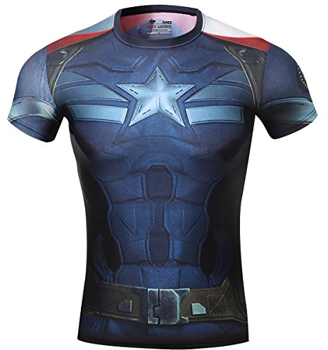 Cody Lundin Herren Kompression Rüstung Amerika Held Logo Fitness Laufen Sport Kurzarm, captain america Blau, XXL