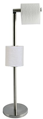 MSV Toilettenpapierhalter Stehend BxHxT:15x60x15 cm freistehender Papierrollenhalter in Edelstahl-Optik Edler Rollenhalter für WC-Rollen als Ersatzrollenhalter verchromt, Silber, Grey, Moyen