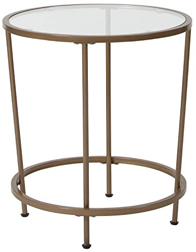 Flash Furniture Astoria Collection Runder Beistelltisch – moderner Beistelltisch aus Klarglas – Rahmen aus gebürstetem Gold