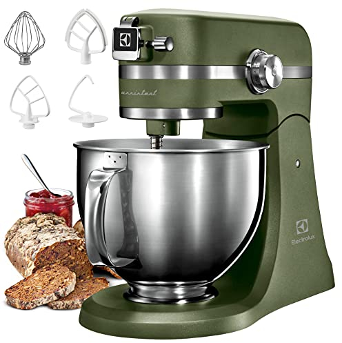 Electrolux Asistente de cocina modelo EKM5550, aparato de cocina con gancho amasador, protección contra salpicaduras, batidor de globos, tapa de fermentación, 1200 W, dos cuencos grandes de 2,9 litros