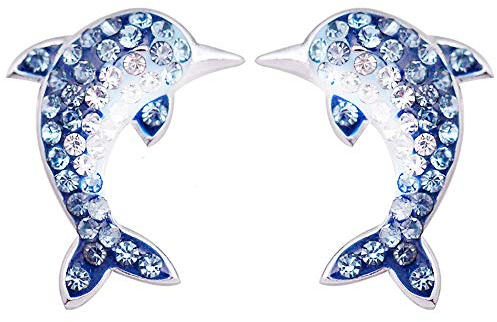 MixiuEuro Frauen Mädchen Dolphin Ohrstecker, 925 Sterling Silber CZ Zirkonia Blue Dolphin Ohrstecker Mädchen Kinderschmuck