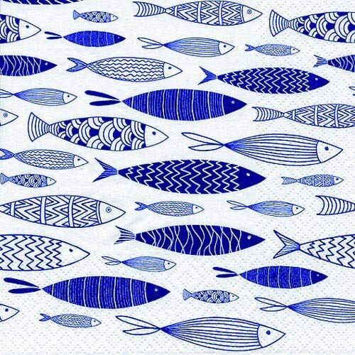 20 Servietten Fische im Schwarm blau als Tischdeko für maritime Feste 33x33cm