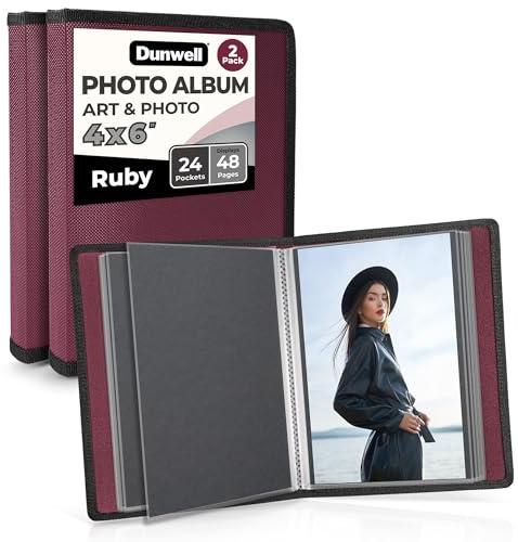 Dunwell Kleines Fotoalbum, 10 x 15 cm, Rubinrot, 2 Stück, 24 Seiten, für 48 Bilder, Portfolio-Ordner Kunstwerke, tolles Kunstbuch Postkarten oder Fotobuch cm Bilder