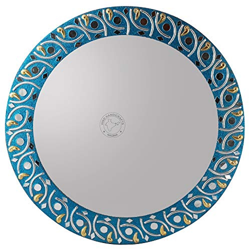 Hind Handicrafts Runder Wandspiegel – Runder Spiegel, rustikaler Akzent Spiegel für Badezimmer, Eingang, Esszimmer & Wohnzimmer Metall Rund Spiegel für Wand (Türkis 1, 40,6 x 40,6 cm)