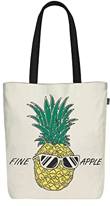 Eco Right Bolsa de lona para mujer, bolsa de hombro de algodón orgánico, bolsa de compras reutilizable para comestibles, bolsas de regalo, bolsa de libros, bolsa de viaje, Piña de manzana fina