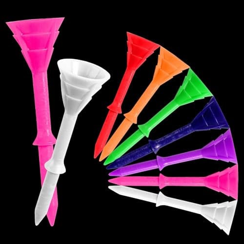 FINGER TEN Golf Tees Plastic 83mm Unbreakable Big Cup Tees Value 24 Pcs, Oversize Head Golf Plastic Tees 3 1/4 Inch Low Friction Step Down Upgrade Durable Portable (Multicolor-24 Pcs)