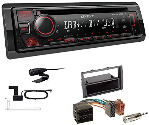 Kenwood KDC-BT450DAB 1-DIN DAB Autoradio Bluetooth CD USB AUX Einbauset passend für FIAT Ducato 2006-2011 schwarz