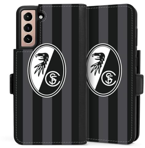 DeinDesign Klapphülle kompatibel mit Samsung Galaxy S21 5G Handyhülle aus Kunst Leder schwarz Flip Case SC Freiburg Offizielles Lizenzprodukt Streifen