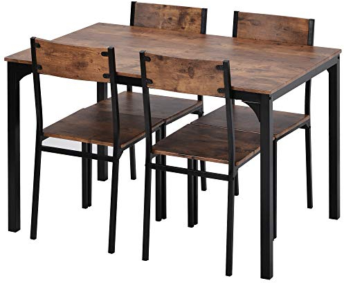 DuraB Esszimmergruppe Sitzgruppe,Esstisch mit 4 Stühlen, für Balkon & Esszimmer & Wohnzimmer, Vintagebraun