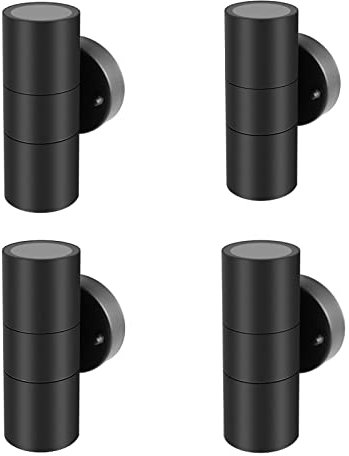 Kerry Outdoor Wall Lights, Up Down Mains Powered Lighting, Black Stainless Steel IP44 Waterproof, Exterior Wall Sconce for Indoor, Front Door, Patio, Porch, Garden, Garage - 4 Pack (No Bulb Incl)