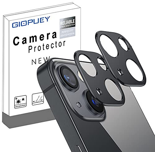 GIOPUEY Pellicola Fotocamera per iPhone 13,[2 Pezzi] iPhone 13 Mini Protezione Fotocamera,Protezione della Fotocamera in Metallo, [Resistente ai Graffi] - Black