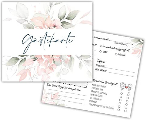 Kunterbuntspecht 40 Gästekarten für Hochzeit Gästebuchkarten Hochzeitsspiel Hochzeitsgäste Gästebuchseiten Brautpaar Wedding Gästekarten zum ausfüllen Boho Hochzeit