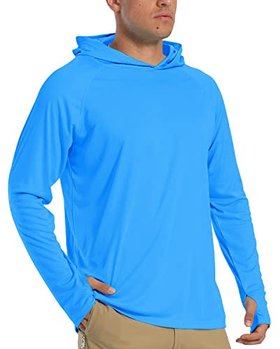 TACVASEN Sun Protection Tops Men Quick Dry Swimming T-Shirt UV Protection Hoodie Summer Surfing T Shirt Lightweight Hoodies Azure Blue