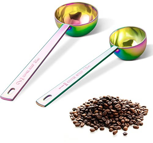 Safring Premium-Kaffeeschaufel-Set, 2er-Set, Metall-Edelstahl-Kaffeeschaufel mit langem Griff, Messlöffel enthält 1 Esslöffel (15 ml) und 2 Esslöffel (30 ml) mehrfarbiger Löffel