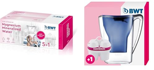 BWT Magnesium Mineralized Water Wasserfilterkartuschen, Kunststoff, Weiß, 6 Stück (1er Pack), 6 & 815073 - Tischwasserfilter PENGUIN - 2,7 l, dunkelblau - Wasserfilterkanne mit 1 Filter-Kartusche