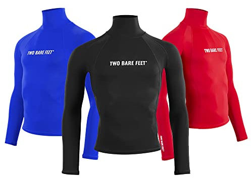 Two Bare Feet Adults Rash Vest Long Sleeve UPF50+ UV Protection Unisex Rash Guard Surf and Swim Top (Red, Large)