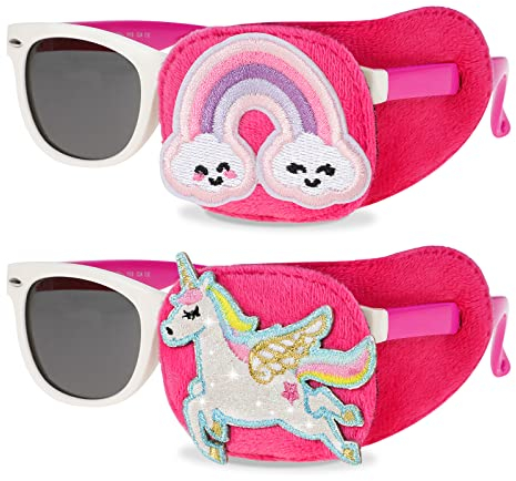 Hifot Amblyopie Augenklappen Kinder 2 Stück,Einhorn Amblyopia Kinder Korrektur orthoptischer augenklappe medizinisch für Schielens,Brille Cover Eye Patch für Lazy Eye Strabismus augenpflaster