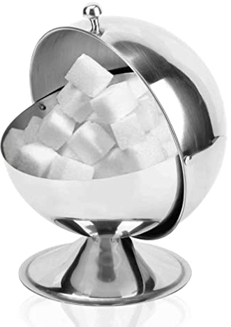 Healeved Sugar Bowl - Sugar Bowl with Lid, Stainless Steel Spherical Shape Sugar Container, Sugar Container Suitable for Home, Hotel, Buffet, Cafe, Party, Etc.