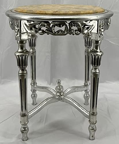 Casa Padrino Barock Beistelltisch Silber/Creme - Handgefertigter Antik Stil Massivholz Tisch mit Marmorplatte - Wohnzimmer Möbel im Barockstil - Antik Stil Möbel - Barock Einrichtung - Barock Möbel