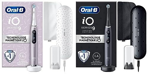 Oral-B iO 9 Brosse À Dents Électrique Édition Spéciale Rose Quartz connectée Bluetooth & iO 9 Brosse À Dents Électrique Édition Spéciale Noire connectée Bluetooth, 1 Brossette