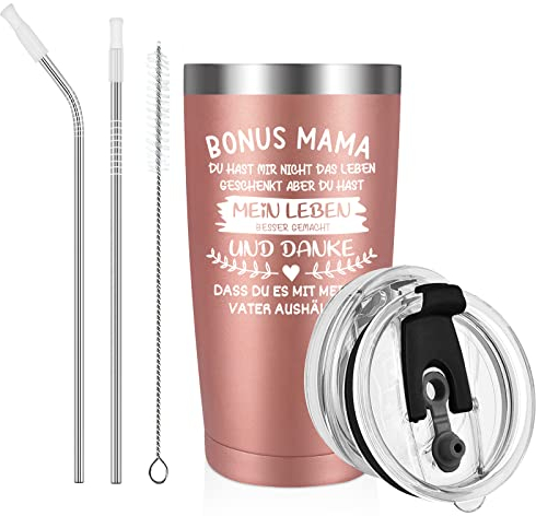 Livole Mama Geschenk Muttertag, Dankeschön Geschenke, Weihnachtsgeschenke für Stiefmutter - Bonus Mama, Du Hast Mir Nicht Das Leben - 20oz Kaffeebecher to go Thermo, 600ml Edelstahl Camping Becher