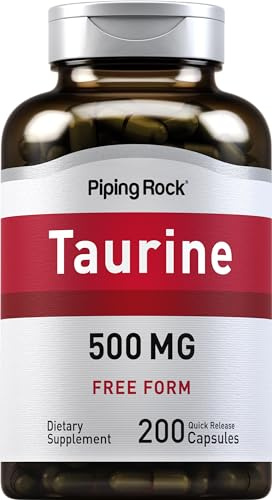 Piping Rock Taurine Supplement 500mg | 200 Capsules | Free Form Amino Acid | Non-GMO, Gluten Free