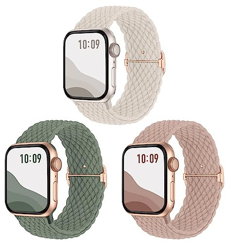 Joehwerr 3-Pack Anti-Slip Braided Strap Compatible for Apple Watch Straps Women 40mm 41mm 38mm 42mm 44mm 45mm 46mm 49mm, Adjustable Elastic Stretchy Strap for iWatch SE Ultra 10 9 8 7 6 5 4 3 2 1
