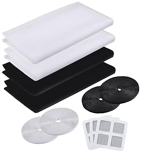 4 Stück Moskitonetze für Fenster Schwarz und Weiß,Fliegengitter für Fenster,Insektenschutz Fensternetz,1.5 * 2 M,mit 4 Rollen Selbstklebeband