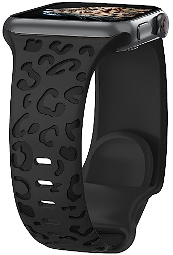 Towsnails Straps for Apple Watch Straps Series 44mm 45mm 46mm 49mm 42mm(Series 3) Women Men, Soft Silicone Strap Leopard Replacement Watchbands for iWatch 10 9 8 7 6 5 4 3 2 1 SE Ultra/Ultra 2 - Black