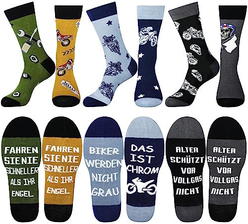 Jeasona 3 Paare Motorrad Socken Herren 43-46 Zubehör für Männer Lustig Coole Geschenke zum Geburtstag Geschenkideen für Motorradfahrer Vatertag