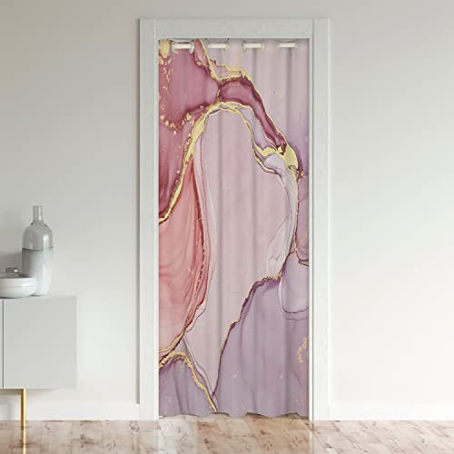 Pink Marble Door Curtain 86x203cm - Modern Aesthetic Closet Cover With Retro Watercolor Abstract Texture for Doorway and Window Treatments