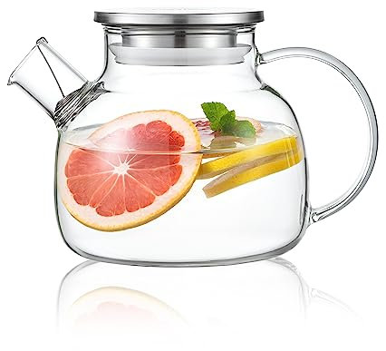 CnGlass Glass Teapot 900ml/30.4oz Stovetop Safe with Stainless Steel Lid,Clear Teapot with Removable Infuser,Tea Pot for Loose Leaf and Blooming Tea